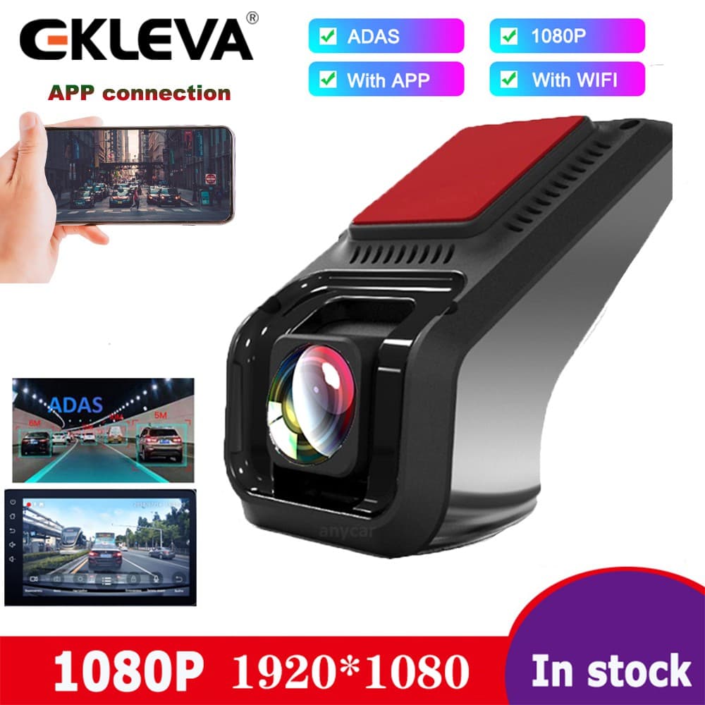 EKLEVA Câmera DVR Para Carro , Wi-Fi , ADAS , Dash Cam , Full HD 1080P , Visão Noturna , Gravador De sensor G , Android