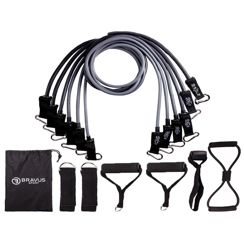 Kit Tubing PRO Extreme 13 peças Elástico Extensor Carga 95 kg Bravus Sport