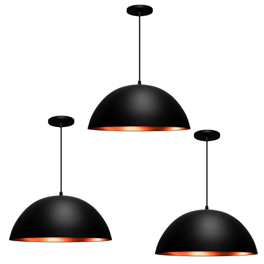 Kit 3 Lustres Meia Lua 20 CM Pendentes Preto com a textura  Bronze
