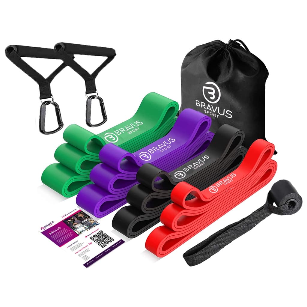 MEGA Kit 4 Super Bands com Alças de Mão e Âncora de Porta Elástico Extensor Bravus Sport