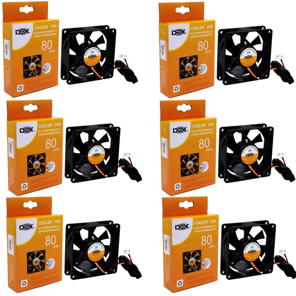 Kit 6 Cooler Fan Preto 8cm 12v Gabinete Ventoinha PC Desktop