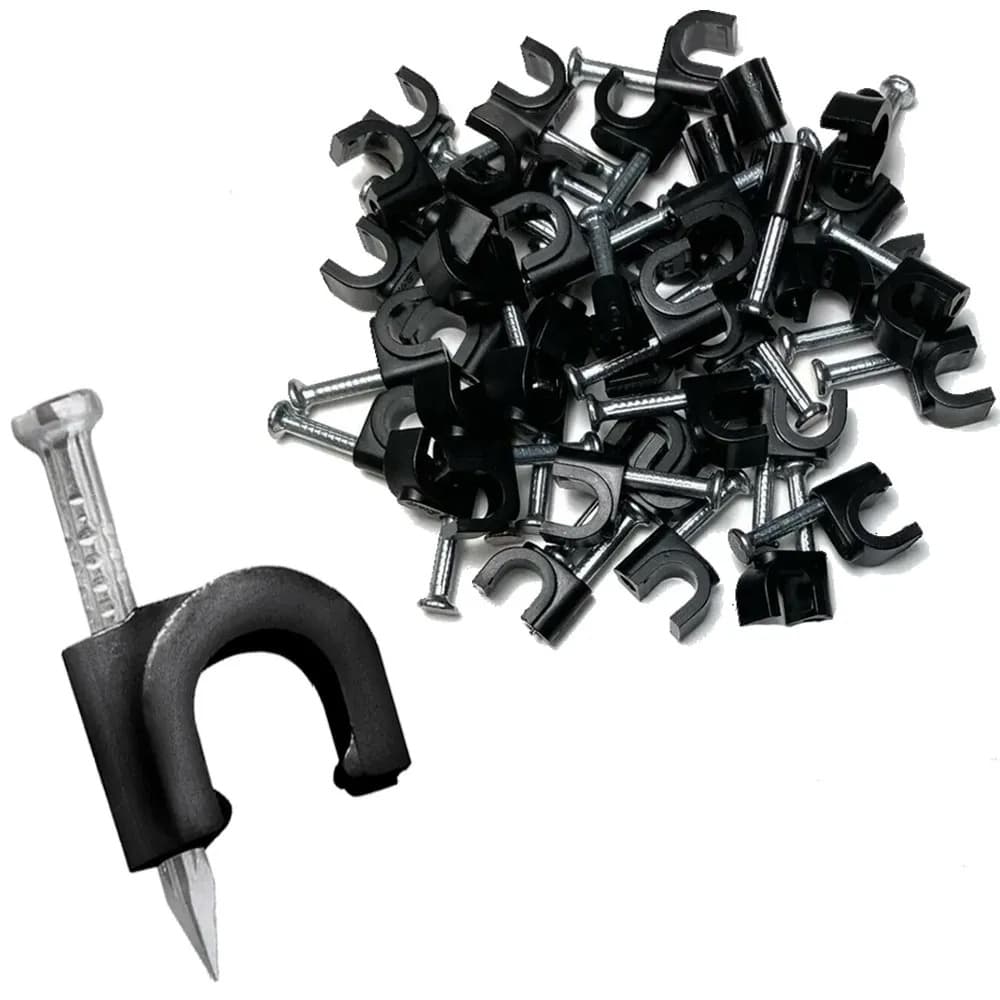 100pcs Grampo Fixa Fio Cabo Coaxial Miguelao 6mm Preto