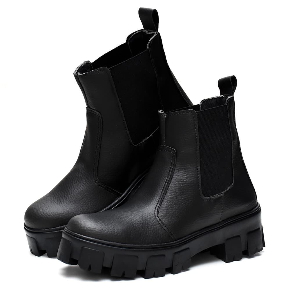 Bota Feminina Coturno Tratorado Chelsea Cano Curto