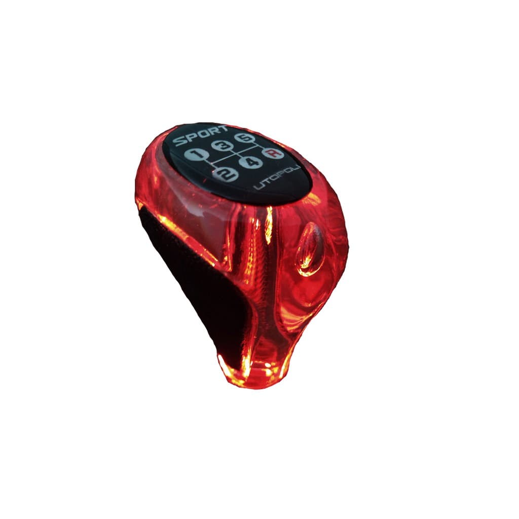 Manopla Bola De Câmbio 5 Marchas Led Vermelho Detalhe Em Couro