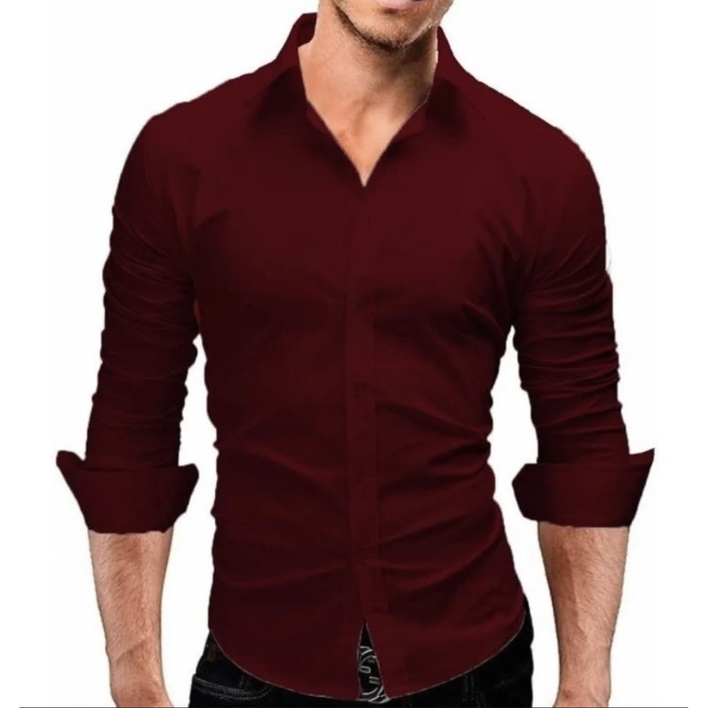 Camisa Masculina Marsala Slim Fit Luxo