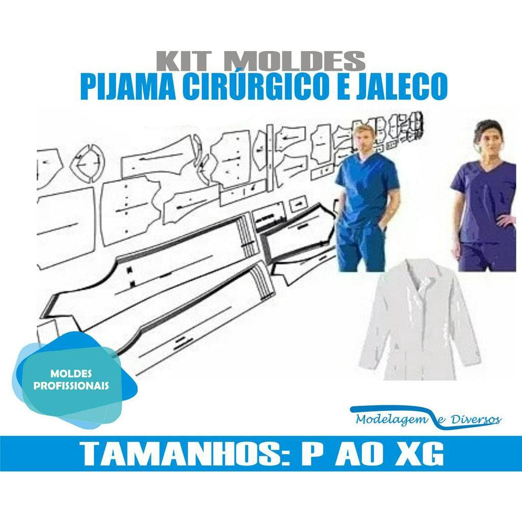 Molde Pijama Cirúrgico E Jaleco Feminino E Masculino, Modelagem&Diversos, Tamanhos P ao XG