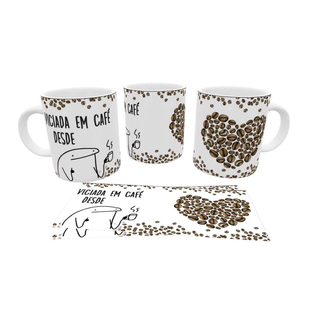 CANECA / XICARA FLORK - FRASES DIVERIDAS + CAIXA COM A MESMA ARTE