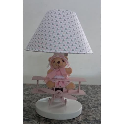 abajur infantil  bebe em mdf ursa aviadora rosa