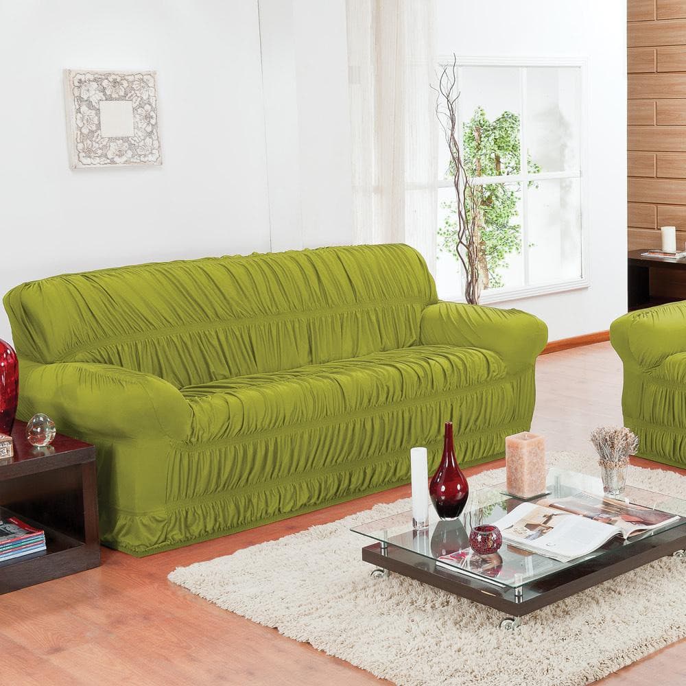 Capa de Sofá 3 e 2 Lugares Elásticada Verde Cana