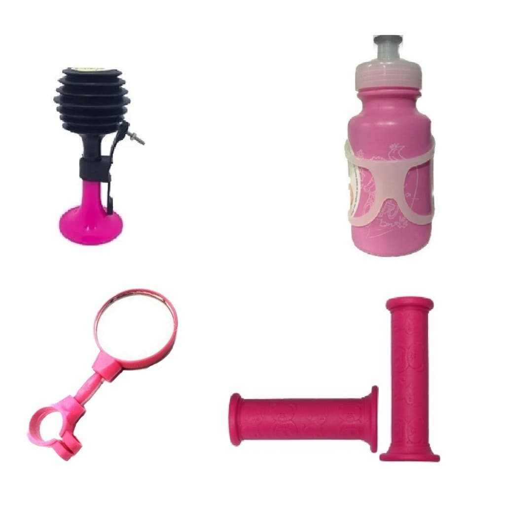 Kit Completo Garrafinha + Espelho + Manoplas + Buzina P/ Bicicleta Bike Infantil
