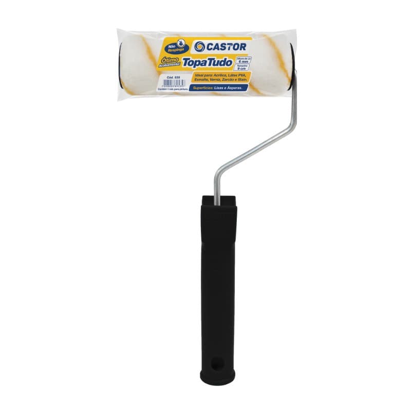 Rolo para pintura Lã Topa Tudo 6MMx9CM c/cabo - Castor