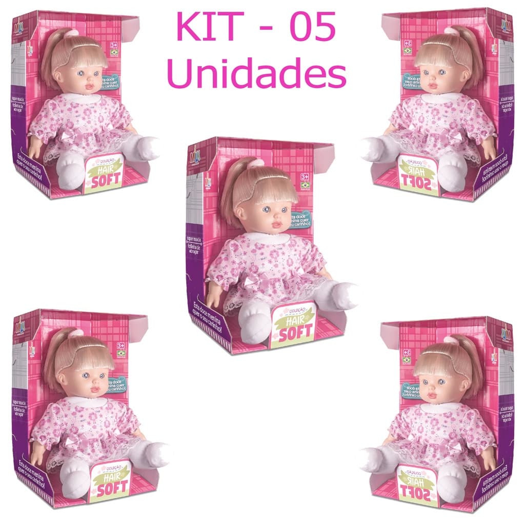 Kit 05 Bonecas Nenem Soft Bebê Super Macia Menina - Milk Brinquedos