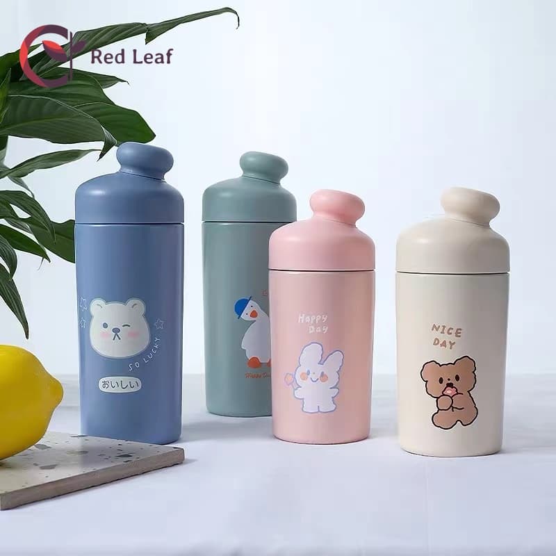 Garrafa Térmica Inox Criativa Infântil Com Canudo e Desenho de 400ml