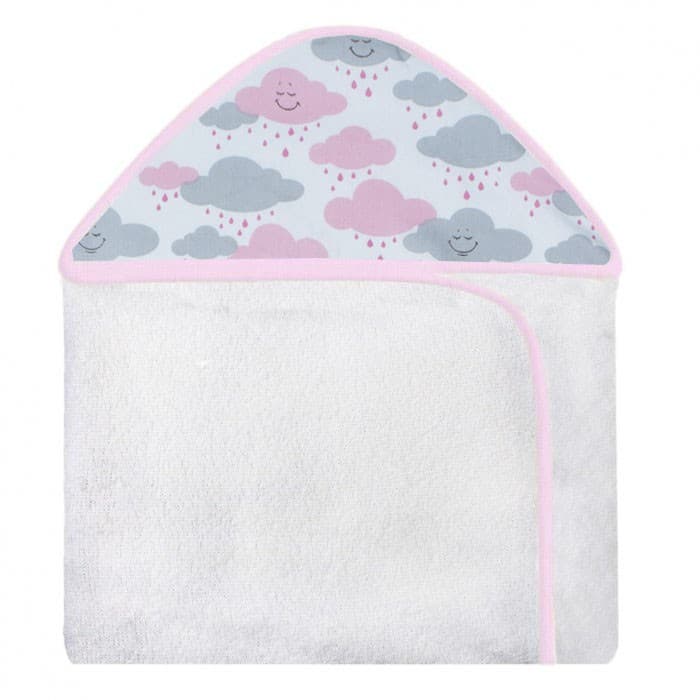 Toalha Com Capuz Estampado Nuvem Rosa Forrada Com Tecido Toalha Fralda 100% Algodão