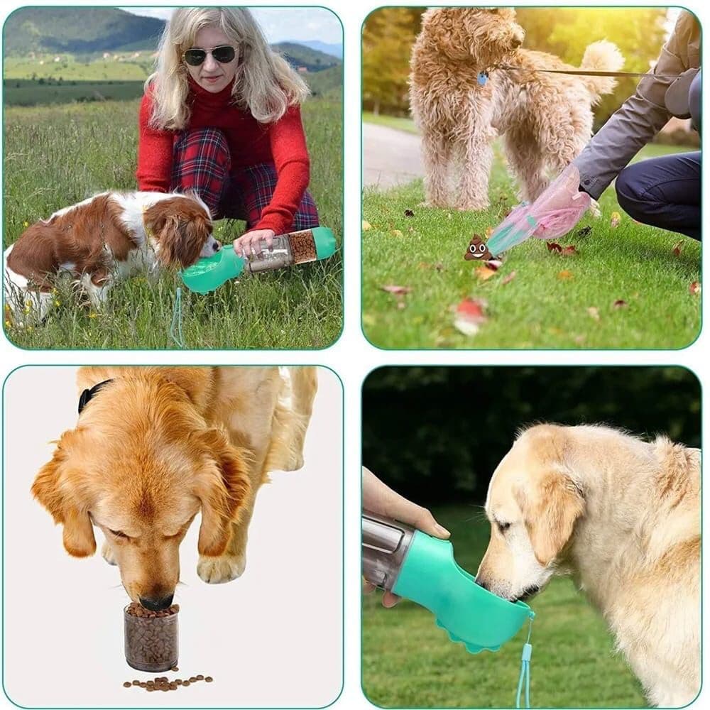 Garrafa de Água Bebedouro Porta Ração Portátil Pet Cachorro Passeio e Viagens