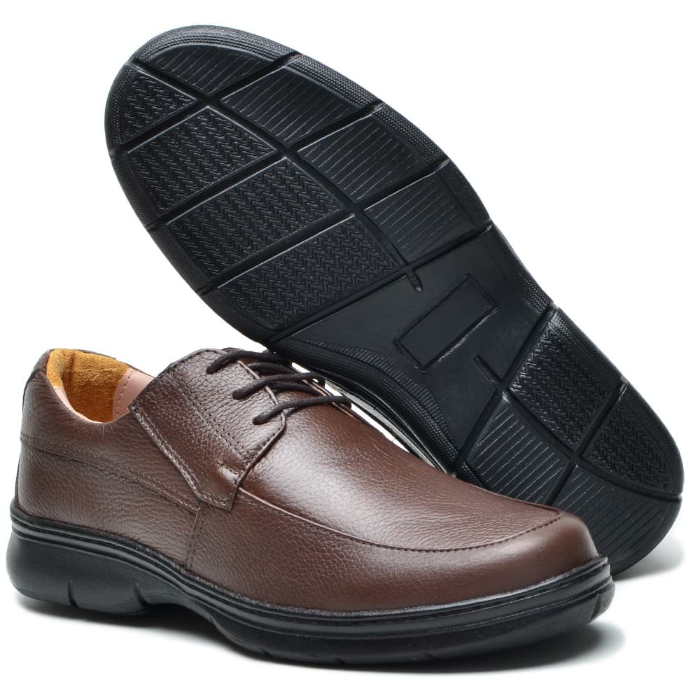 Sapato Masculino Social De Couro Confort com cardarço Chocolate Cla-Cle