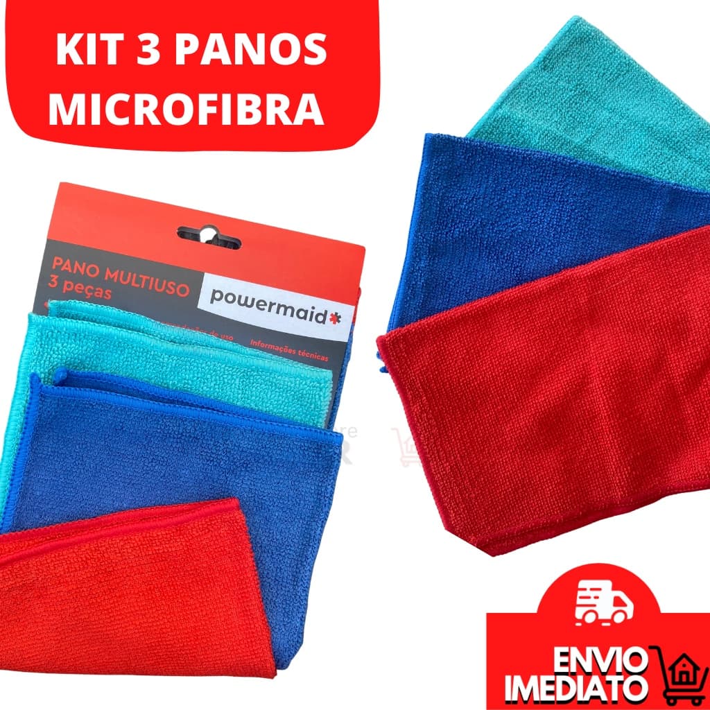 Kit 3 Panos De Limpeza Microfibra Multiuso Alta Absorção 30x30cm Pano Para Limpeza Em Geral Carro Mesa Vidro Espelho Móveis Cozinha