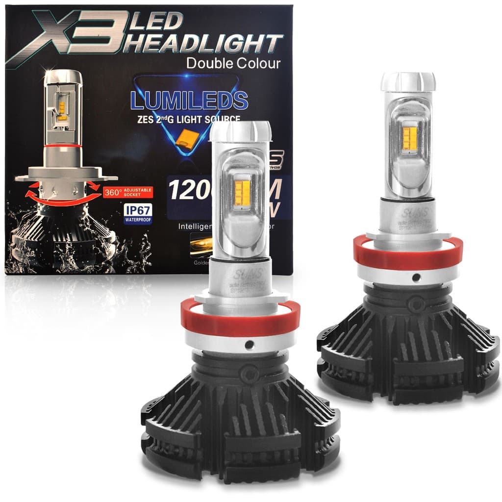 kit Super Led X3 Chip Korea Com Duas Cores Hb4 1200LM 6000k prova D´agua