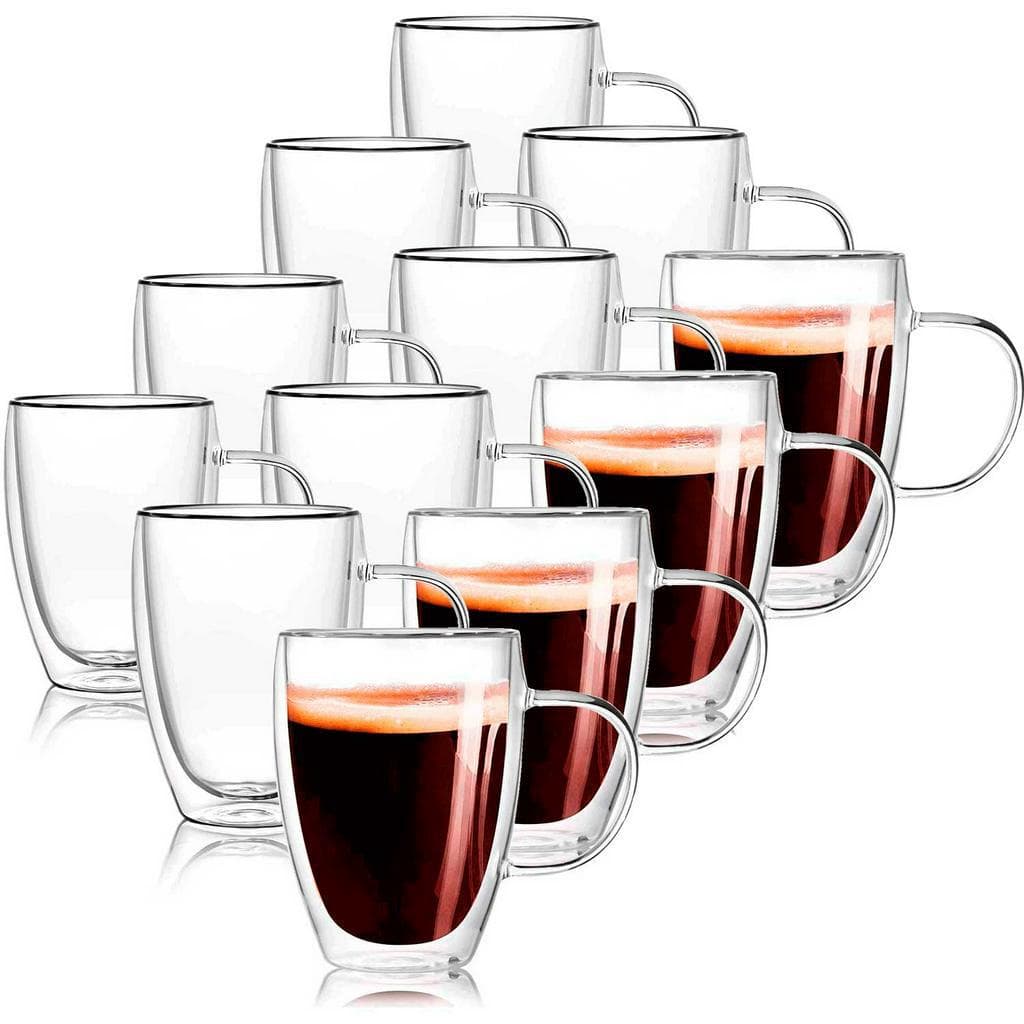 Conjunto 12 Xícaras Parede Dupla de Vidro 350 ML Jogo de Xicaras para Café Expresso Chá Cappuccino