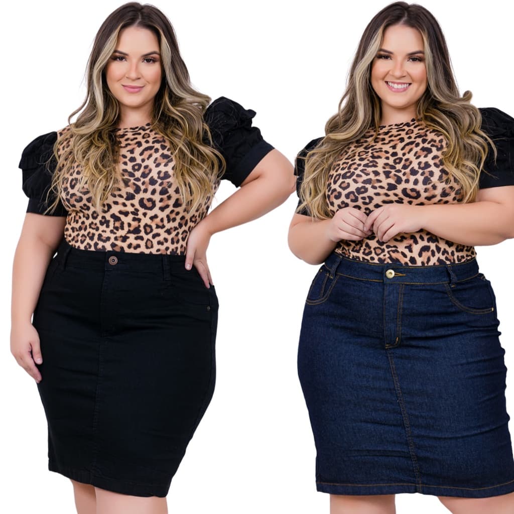 Saia Jeans Feminino Cintura Alta Plus Size Hot Pants Destroyed com Laycra (strech) short jeans preto cintura alta