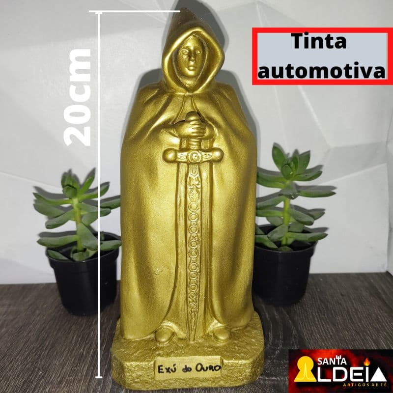 Imagem Exú do Ouro chama dinheiro gesso 20cm metalizado Umbanda Candomblé kimbanda