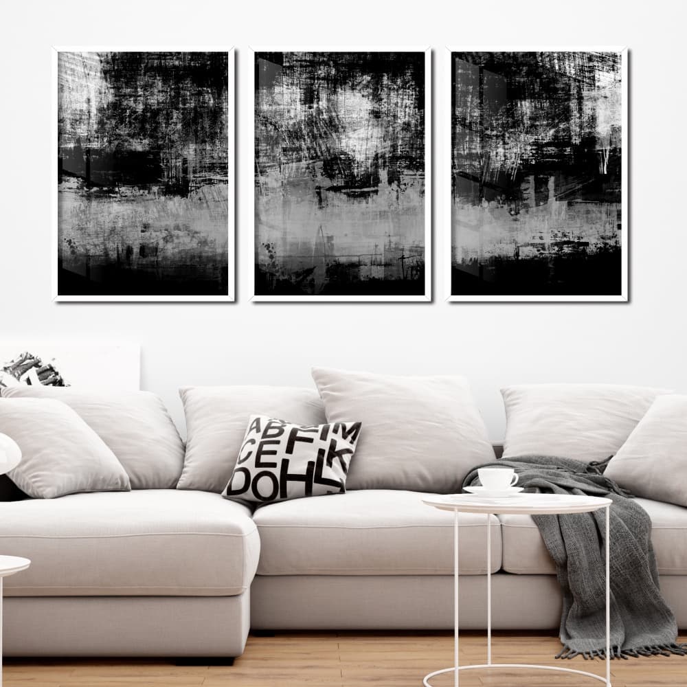 Quadros decorativos abstrato preto e branco quarto sala