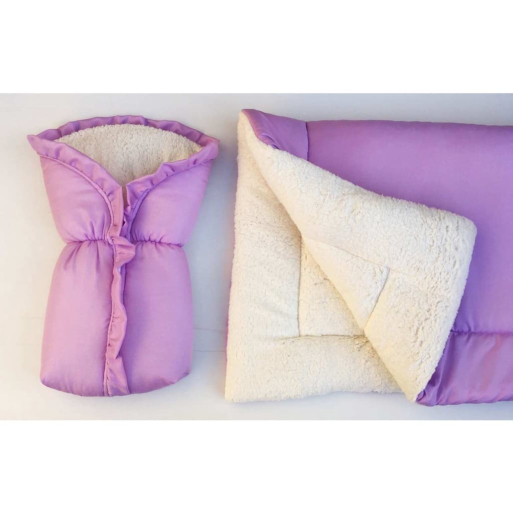 Kit Porta Bebê Saco De Dormir Sherpa + Coberdrom Dupla Face de Berço Menina Lilás