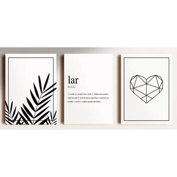 Quadro Decorativo 3 peça Sala Quarto Escritório Cozinha Decoração 20x30 Lar Coração Frases