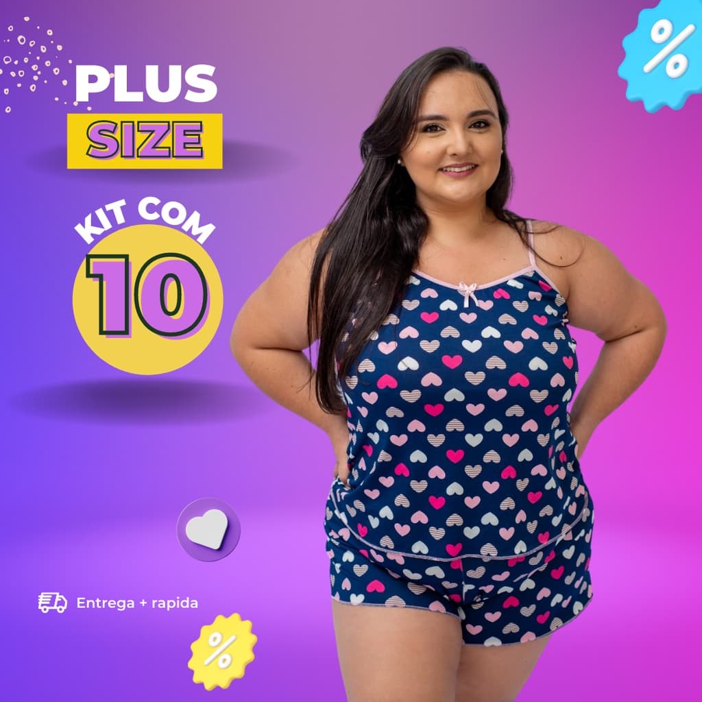 Kit 10 Pijamas Plus Size Baby Doll Feminino lojaha ppiness