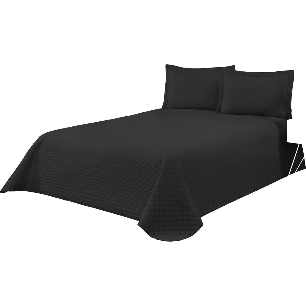 Kit Colcha Cobre Leito Casal Padrão 3 Peças Matelado - Preto