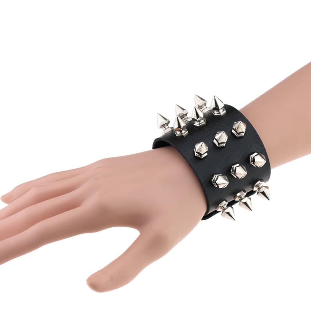 Nova Pulseira Bracelete Couro Spike Tachas Rock Punk