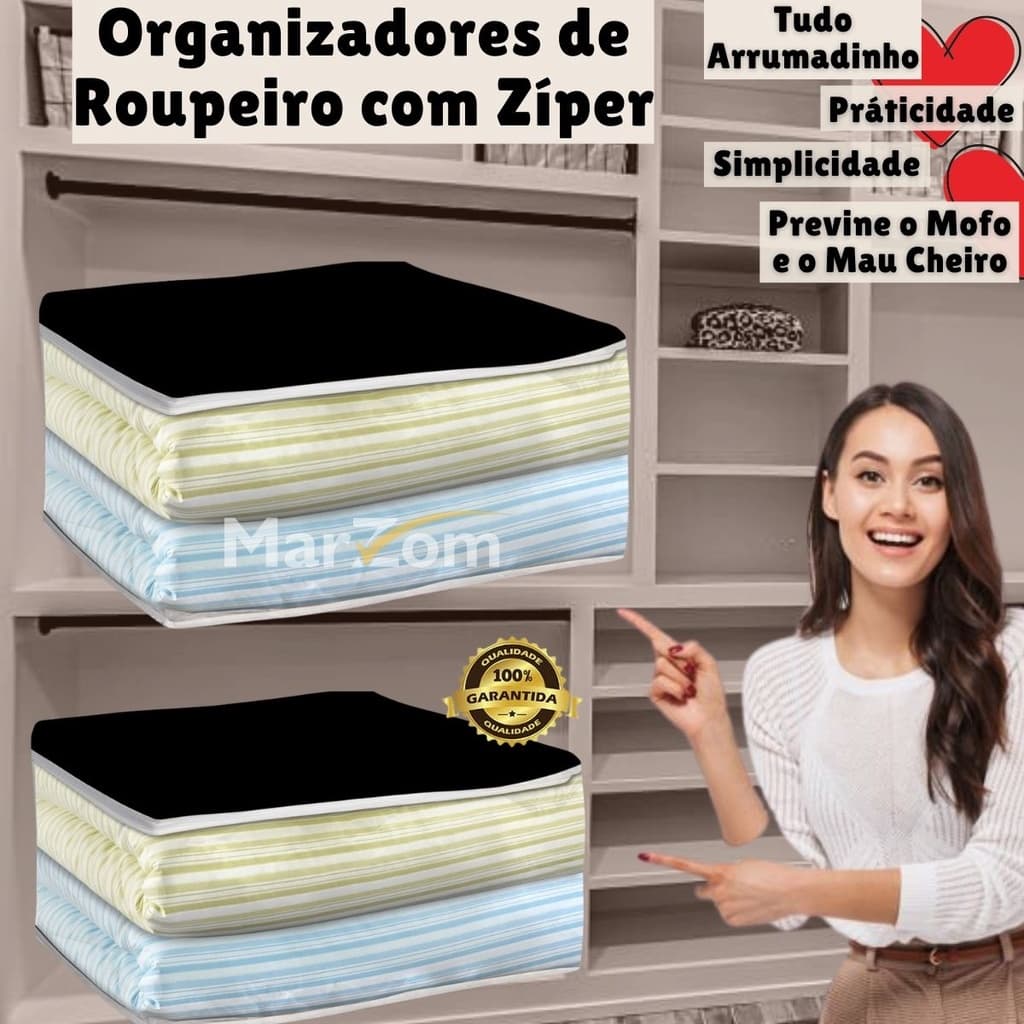 Organizador Multiuso Flexível de Guarda Roupa Saco de Armazenamento com Ziper Vários Tamanhos e Organizador Roupeiro