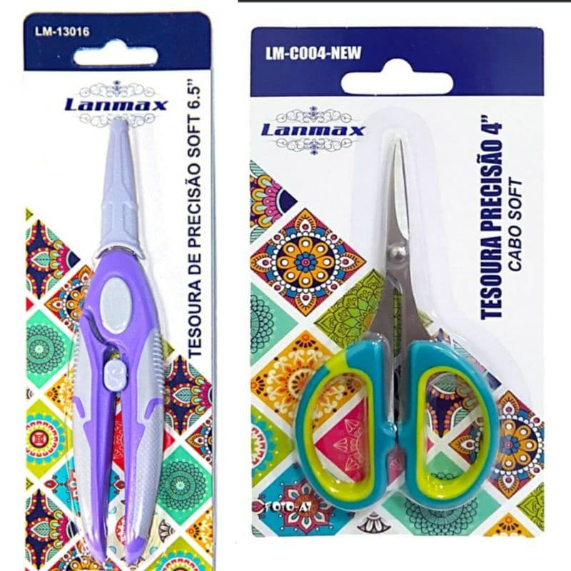 kit 2 tesoura de precisão 4 ,5 -5,5 e 6,5 polegadas cabo soft lanmax