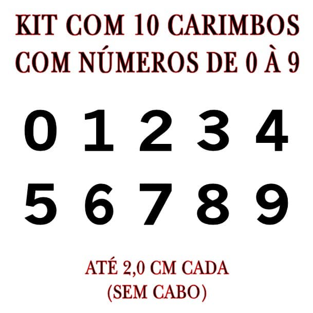 Kit com 10 carimbos de números de 0 à 9 de 2cm cada