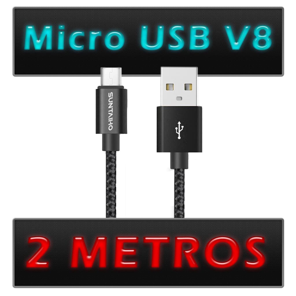 Cabo Usb Carregador Turbo 2m 2 Metros Micro V8 Nylon Reforçado