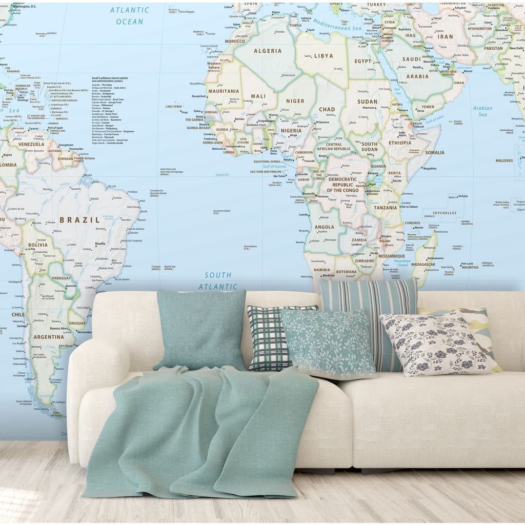 Adesivo Parede Decorativo Mapa Mundi E Brasil Painel Papel Parede Gigante GG38