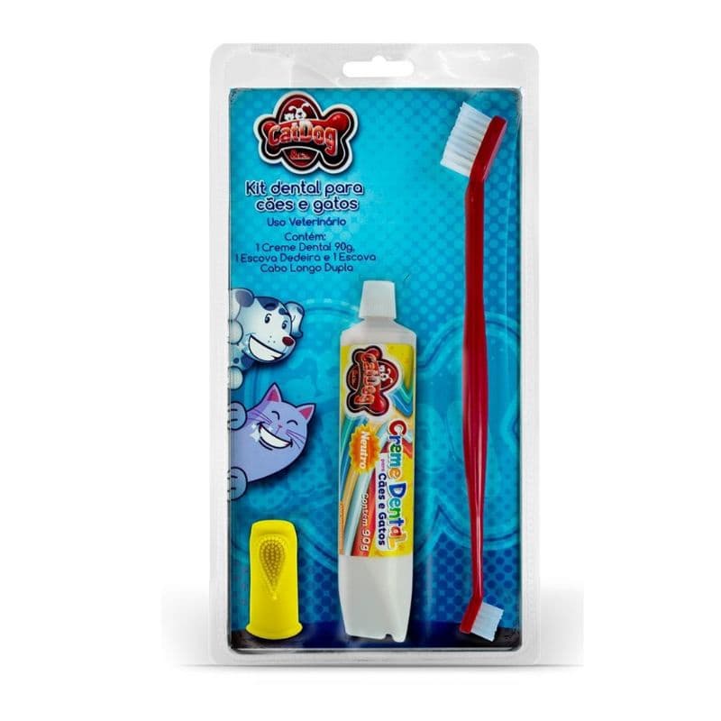Kit Creme Dental Neutro Para Cães E Gatos +Kit Escova Dupla + Escova Dedeira