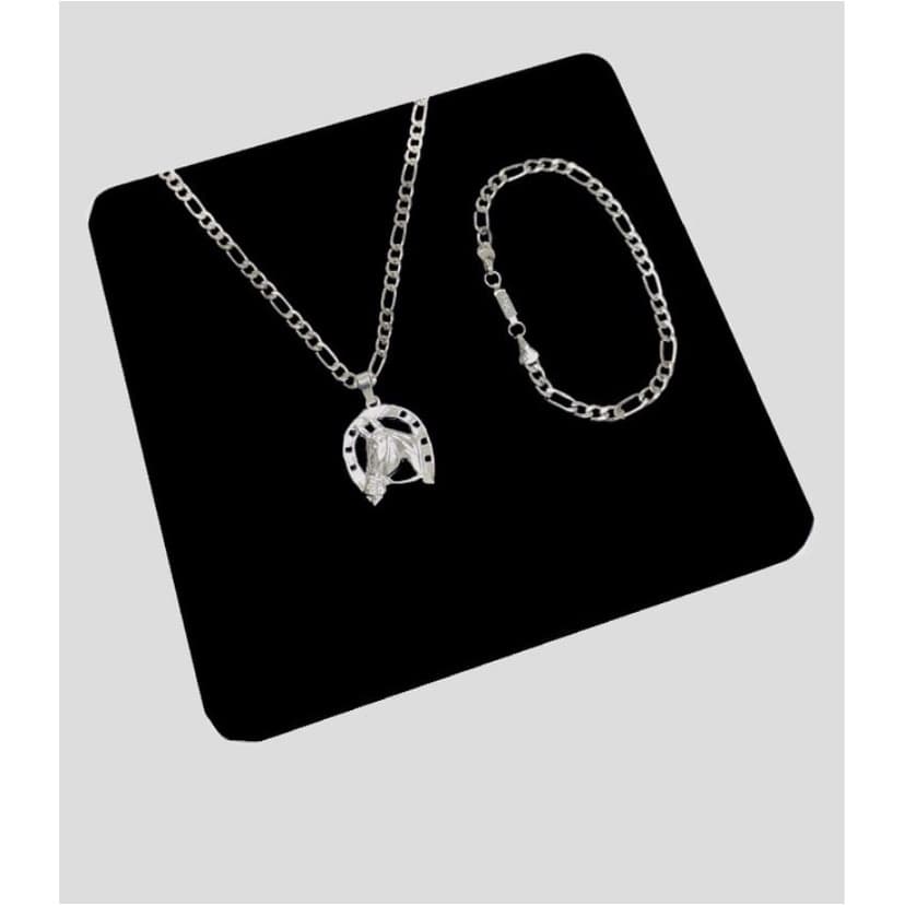 Kit masculino Ferradura Corrente Banhada a Prata 925 + pulseira 3x1