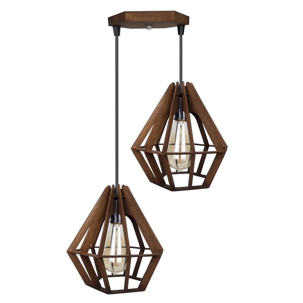 Luminária Lustre Pendente Diamante Duplo Retro  Camurça