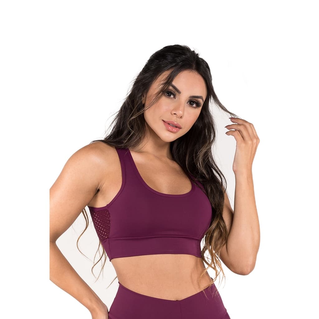 Top Fitness Feminino Nadador Dily Poliamida com Mesh Roupas para Academia Fabricação Própria