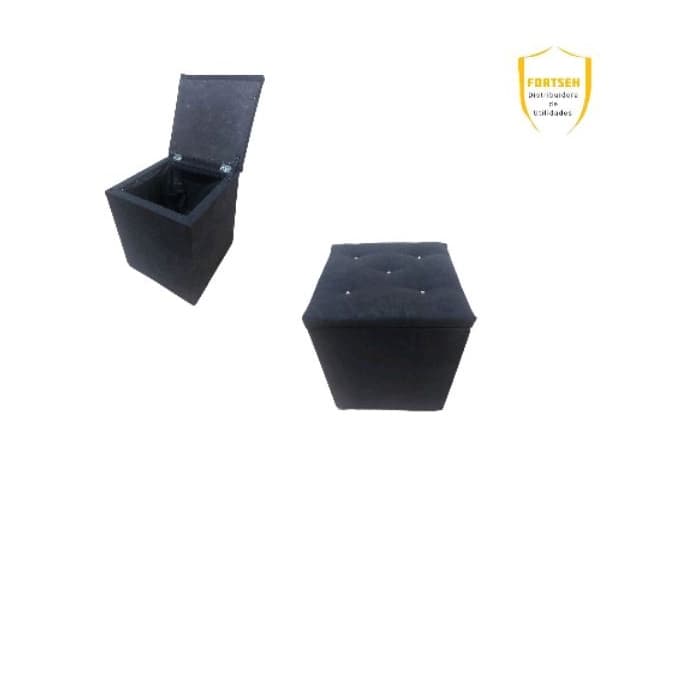 Puff Baú Quadrado Decorativo Organizador Objetos Suede Preto