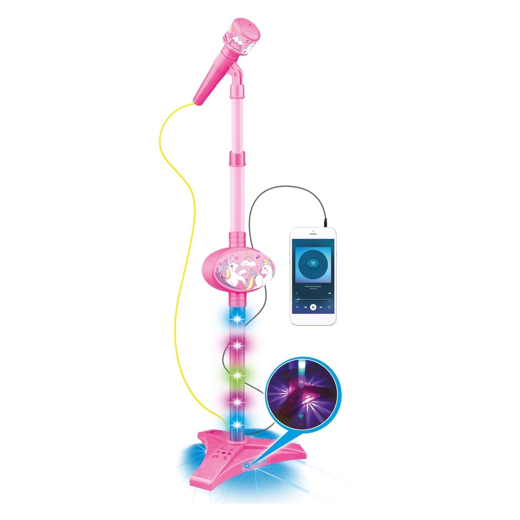 Brinquedo Microfone Pedestal Infantil Conexão Para Celular Sons e Luzes Pais E Filhos