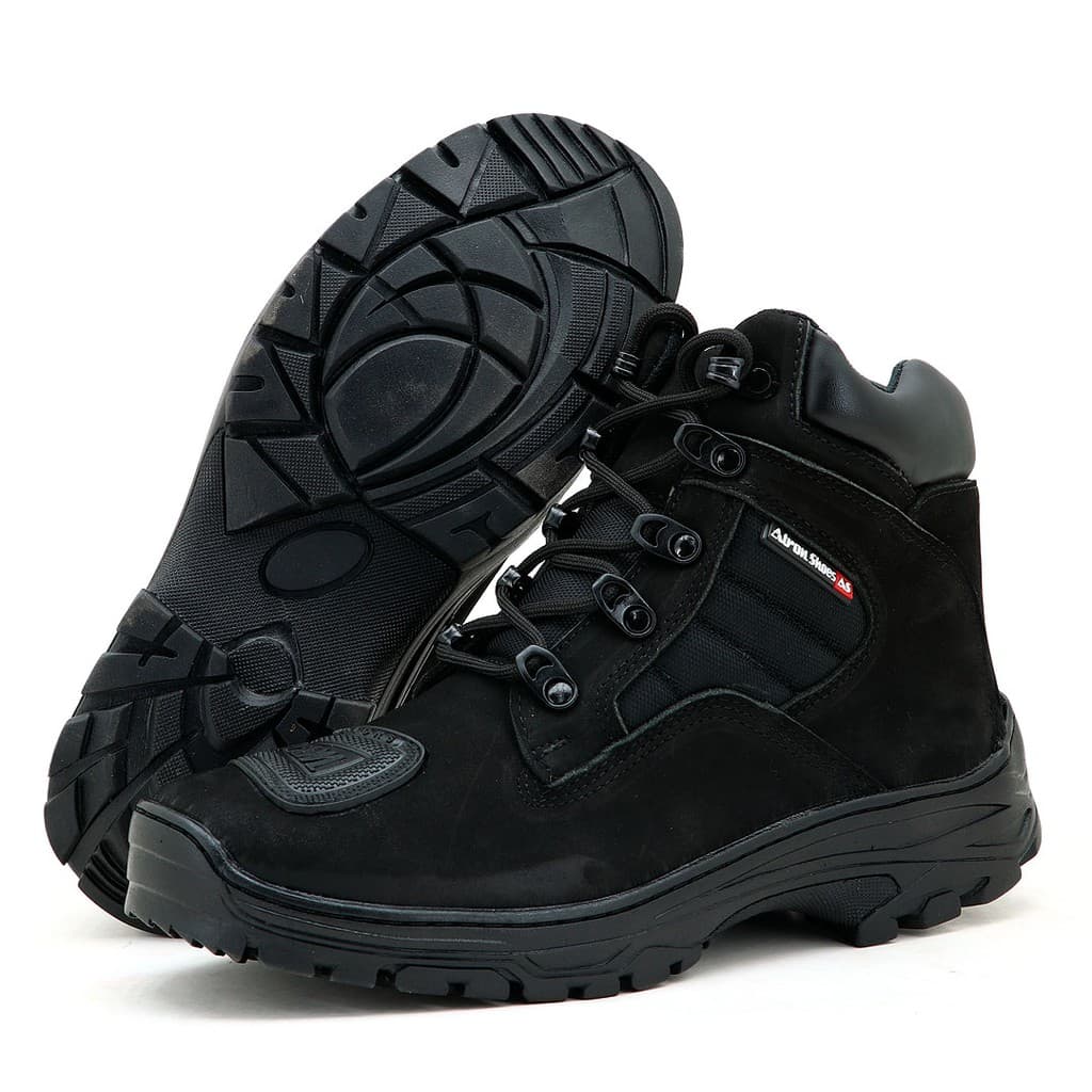 Bota Motociclista para trilha e trekking fabricada em couro legítimo preto Atron Shoes 245