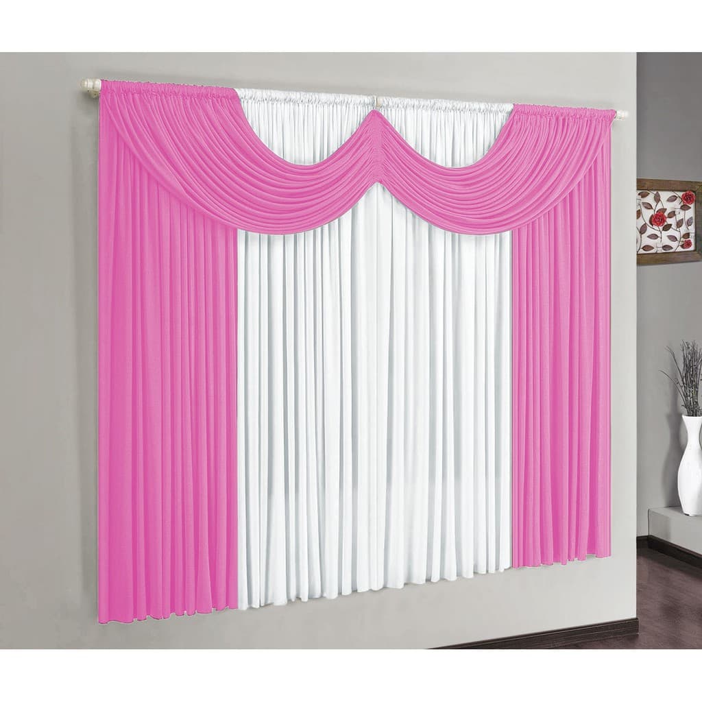 Cortina Para Sala Quarto Riviera Malha Gel 2 m x 1,70 m Para Varão Simples Rosa Branco