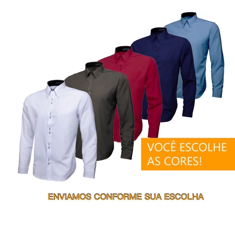 Kit com 5 Camisas Sociais Masculina Slim Blusa Combo Atacado Manga Longa
