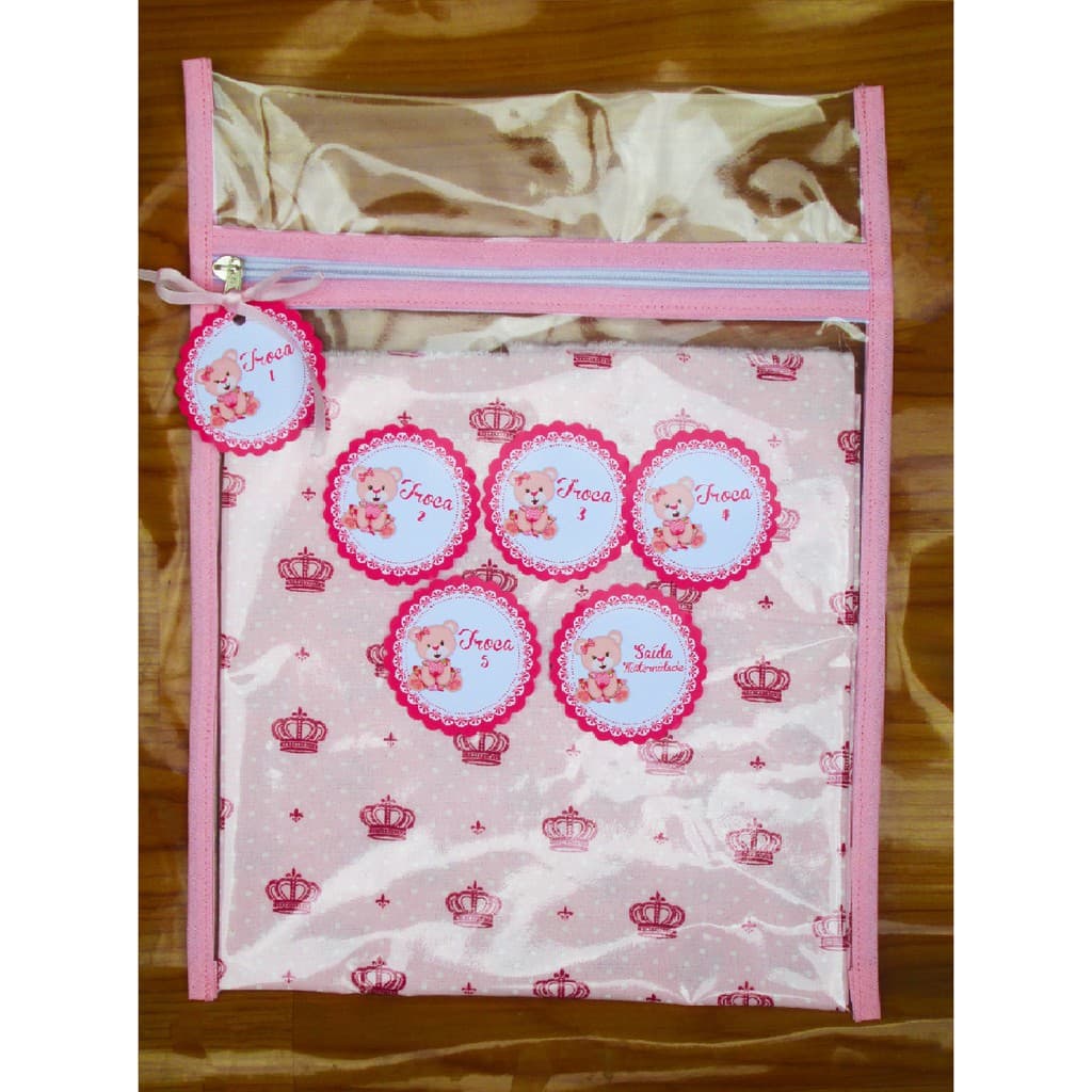 6 Saquinhos Maternidade Organizador Viagem Mala Bebê Rosa + 6 Tags