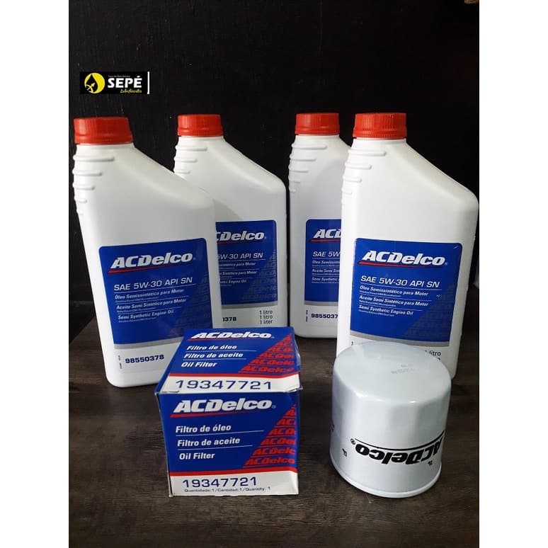 Kit Troca de Óleo e Filtro Acdelco 5w30 Semi sintético GM Celta Corsa Prisma  Onix Spin Co Meriva Montana Semissintético
