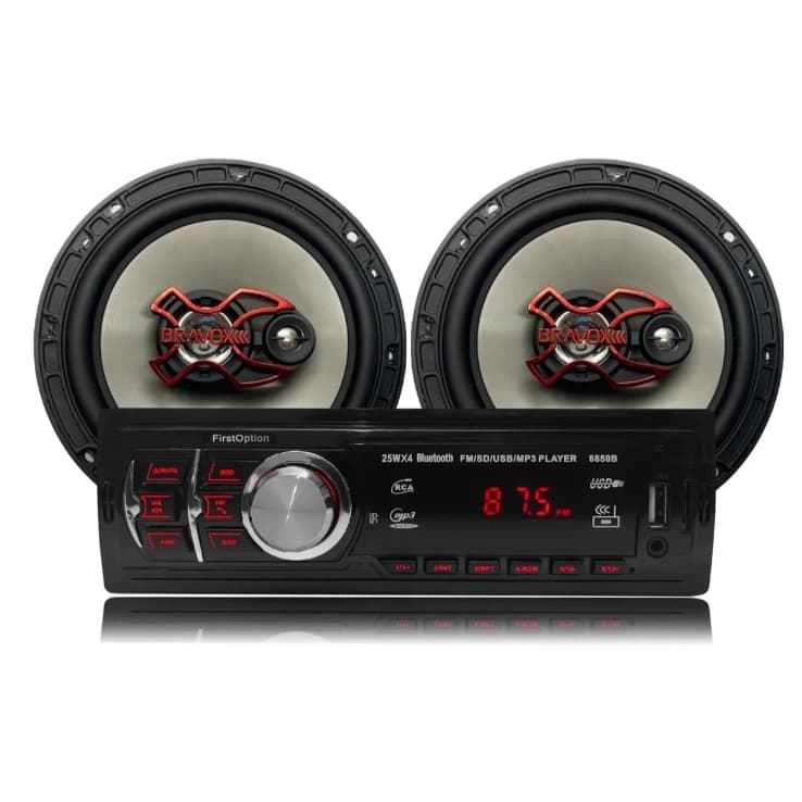 Kit Som Pra Carro 1din Bt Usb + Par Alto Falante Bravox 6pol