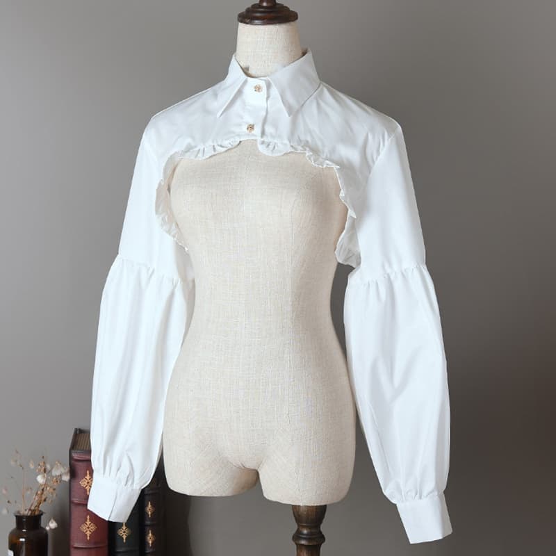 Blala Blusa Feminina Manga Comprida Bufante Meia Com Babados E Botão Dourado Gola Falsa