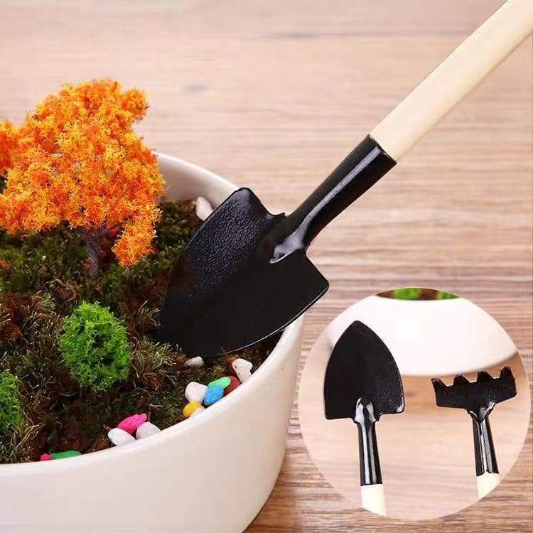 Kit com 03 Mini Conjunto De Ferramentas De Jardim Com Cabo De Madeira E Pá Para Jardinagem Pá 3 Pçs